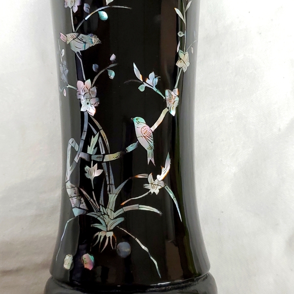 Vintage Lacquered mother of pearl inlaid wood vase - Picture 3 of 7